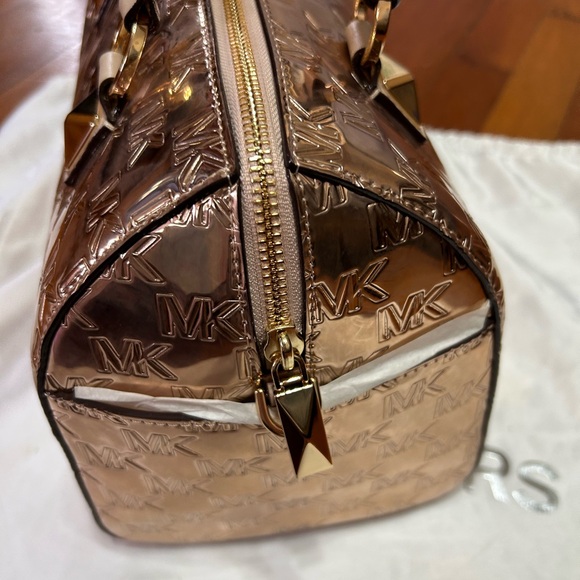 NWT Michael Michael Kors Grayson Logo Embossed Medium Satchel Bag ROSE Gold - Picture 7 of 12